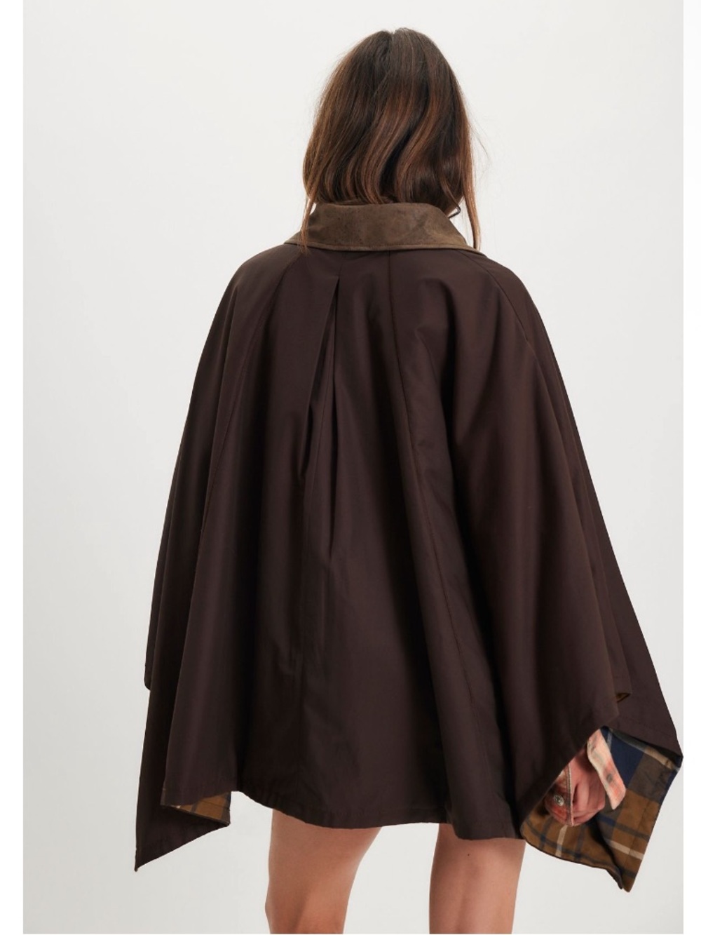 Free People Bailey Cape in Italian Mocha Brown Plaid Lined Tie Neck NEW Size M/L - Picture 6 of 11